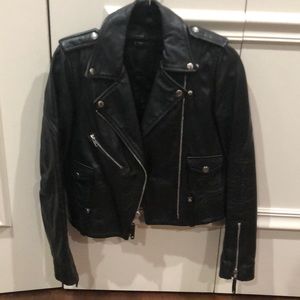 Theory black leather moto jacket size S